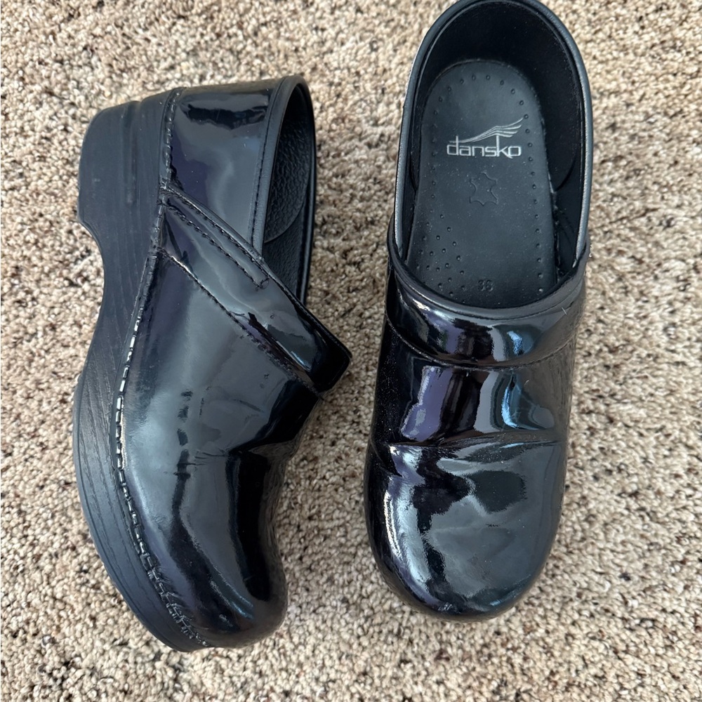 Dansko Black Patent Leather Clogs